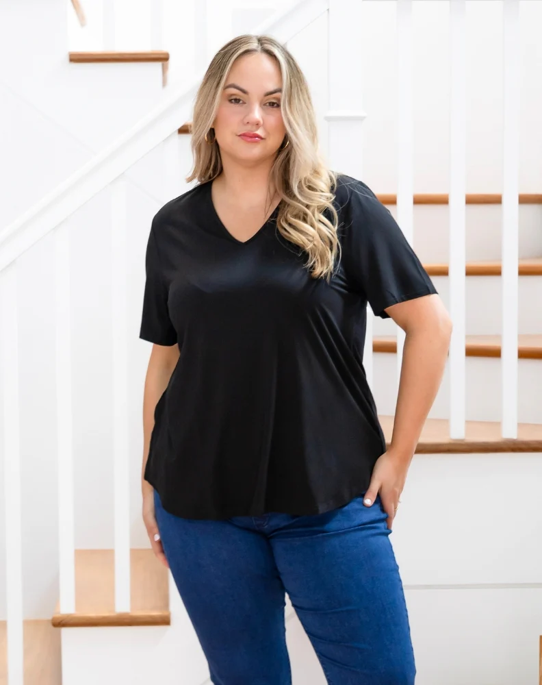 Elena V-Neck Tee - Black - Image 4