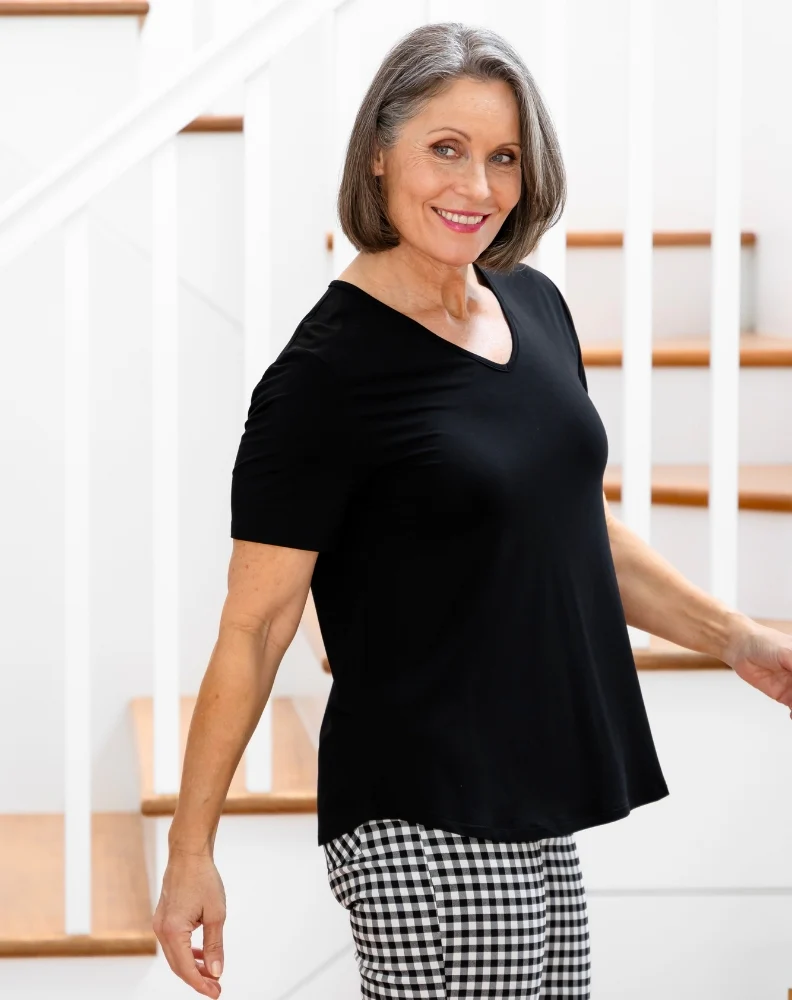 Elena V-Neck Tee - Black - Image 5