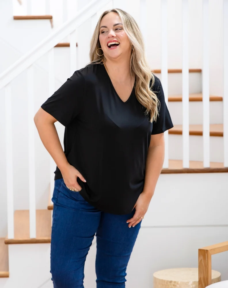 Elena V-Neck Tee - Black - Image 7