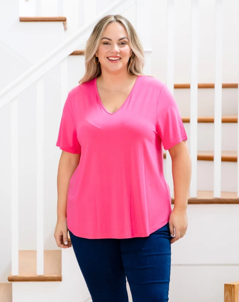 Elena V-Neck Tee - Candy