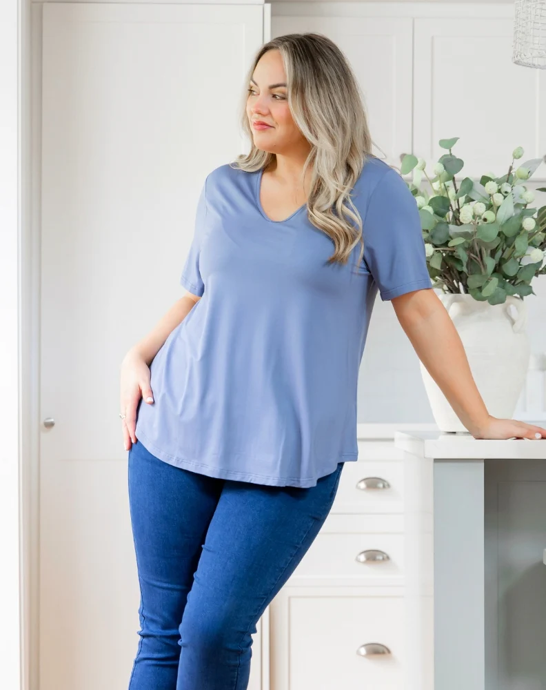Elena V-Neck Tee - Denim - Image 2