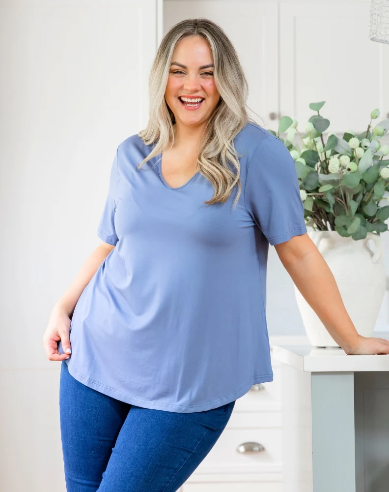 Elena V-Neck Tee - Denim - Image 3