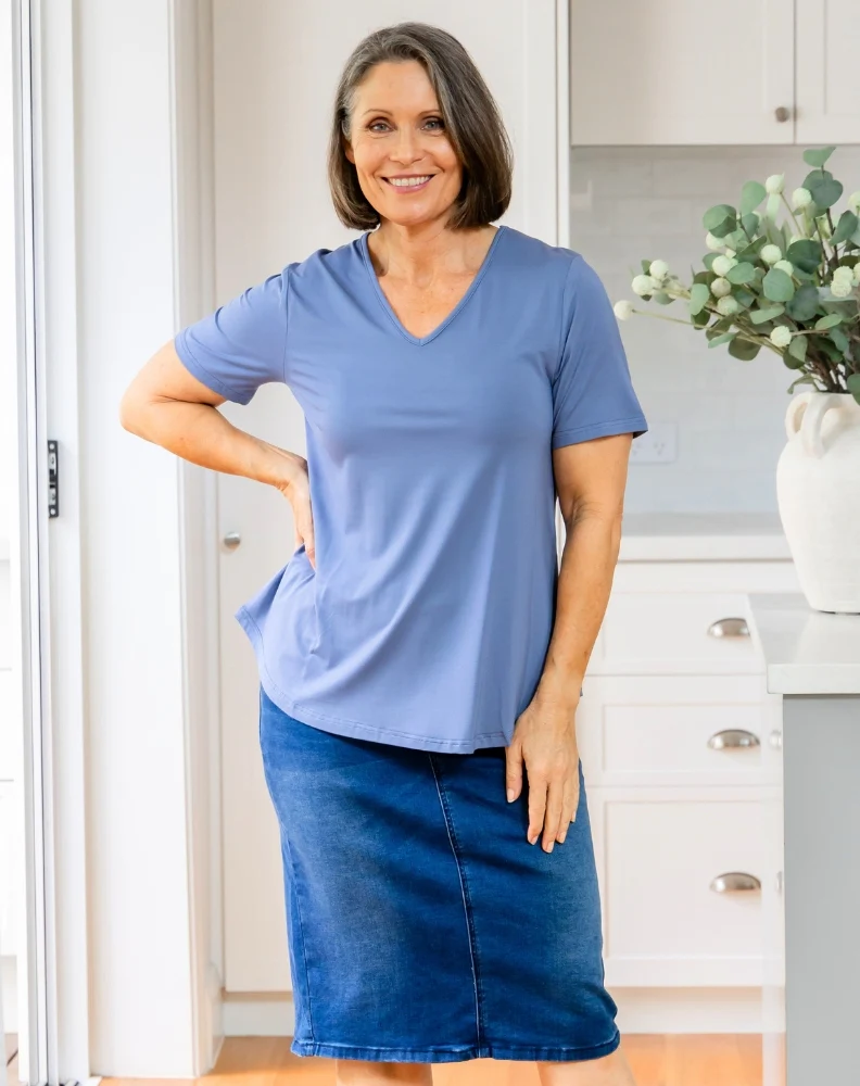 Elena V-Neck Tee - Denim - Image 4
