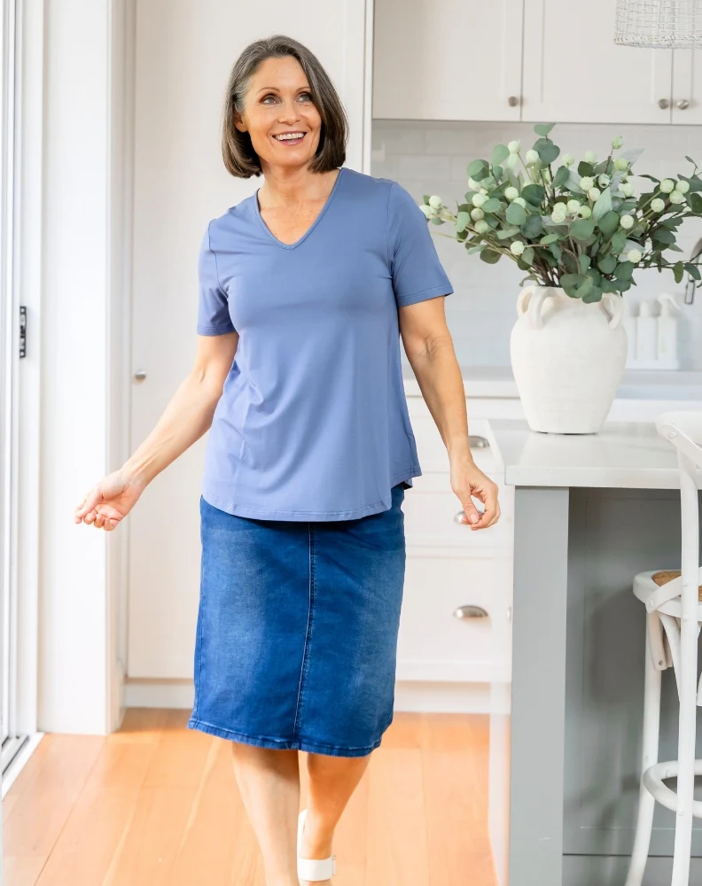 Elena V-Neck Tee - Denim - Image 5