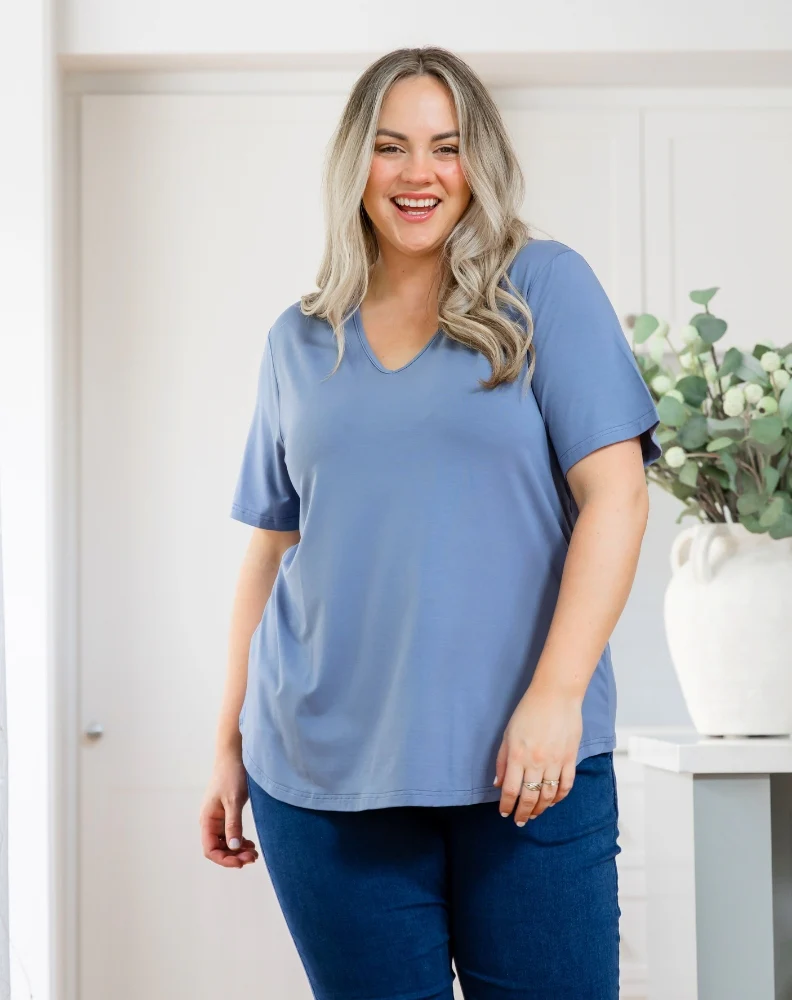 Elena V-Neck Tee - Denim - Image 6