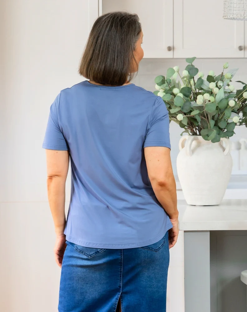 Elena V-Neck Tee - Denim - Image 7