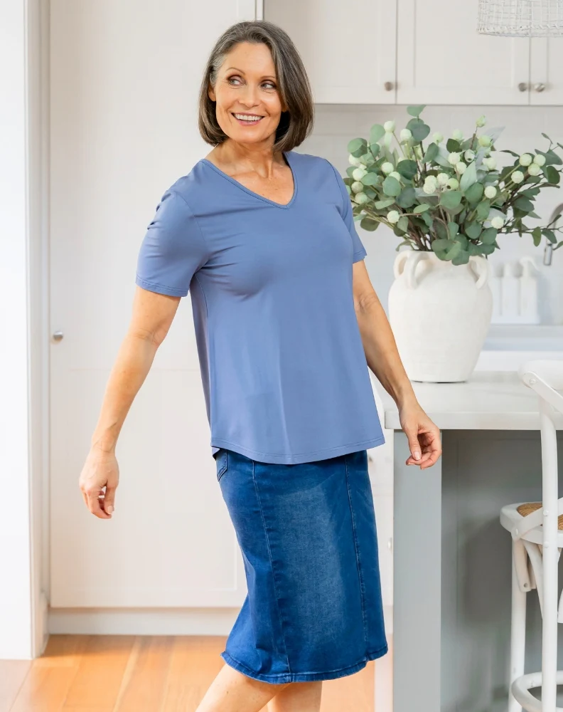 Elena V-Neck Tee - Denim - Image 8