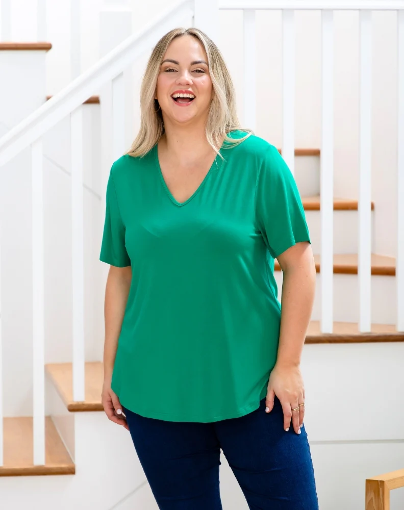 Elena V-Neck Tee - Emerald - Image 2