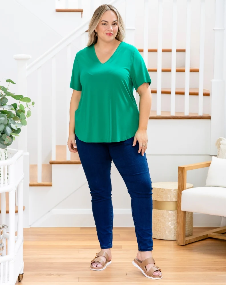 Elena V-Neck Tee - Emerald - Image 4