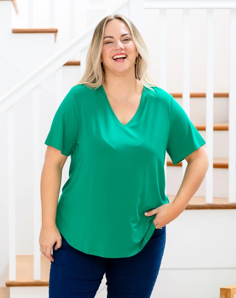 Elena V-Neck Tee - Emerald - Image 5