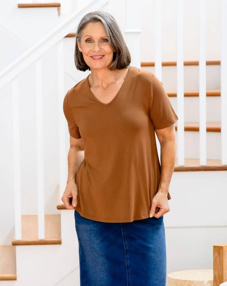 Elena V-Neck Tee - Nutmeg - Image 2