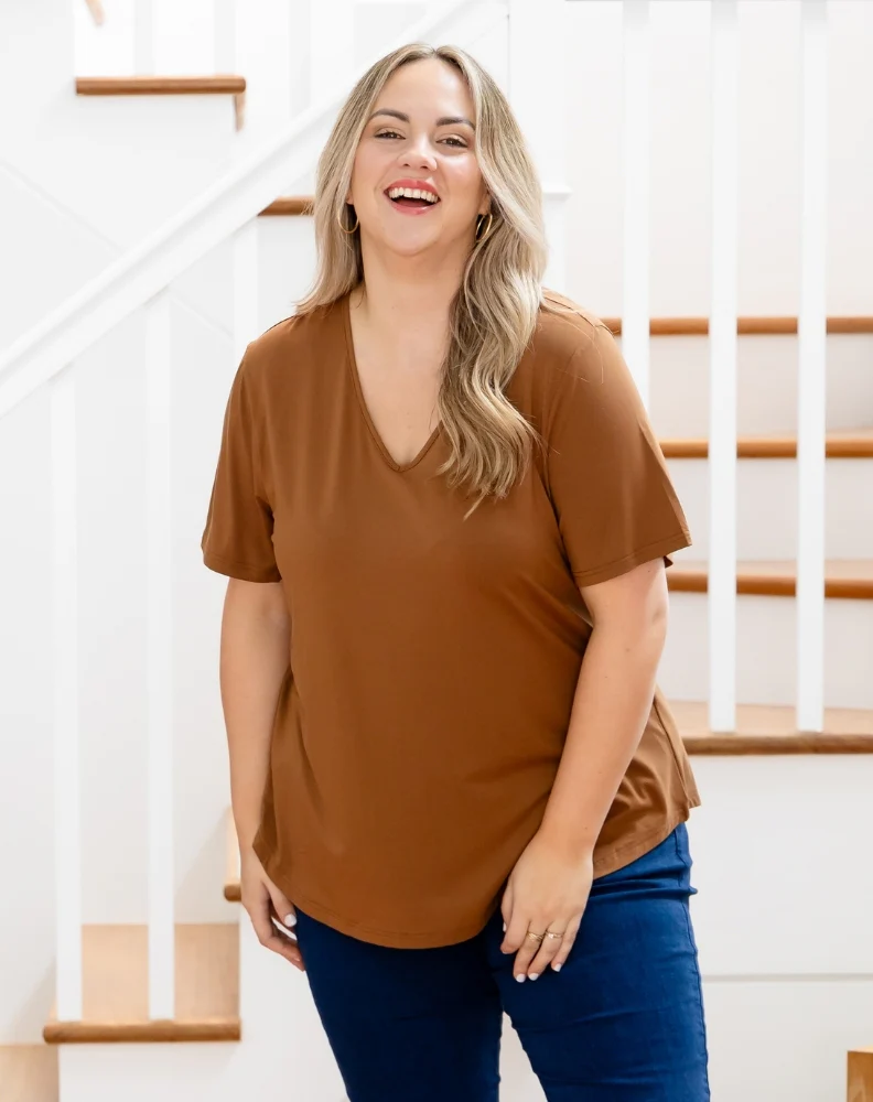 Elena V-Neck Tee - Nutmeg - Image 3
