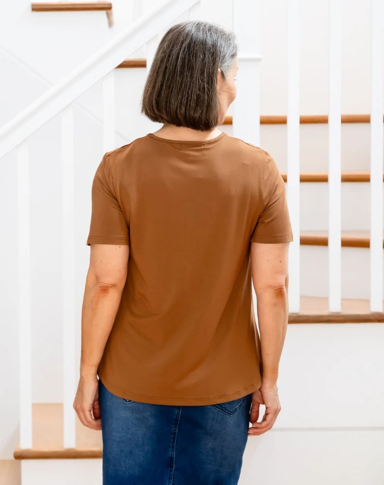 Elena V-Neck Tee - Nutmeg - Image 5