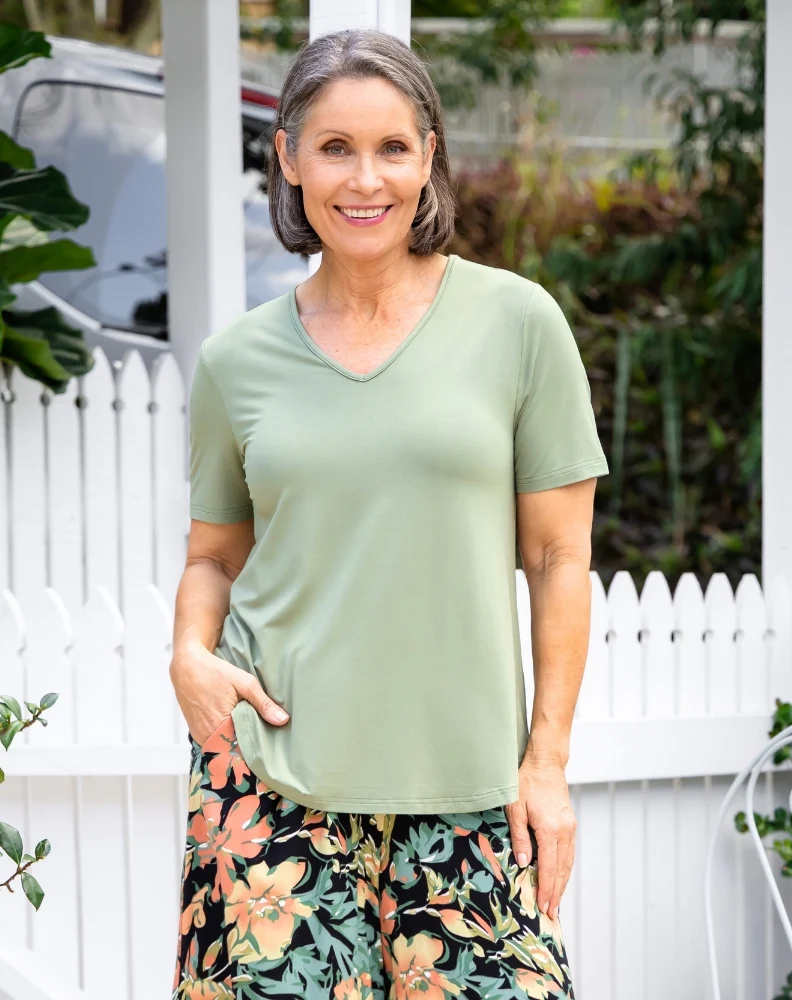 Elena V-Neck Tee - Sage - Image 2