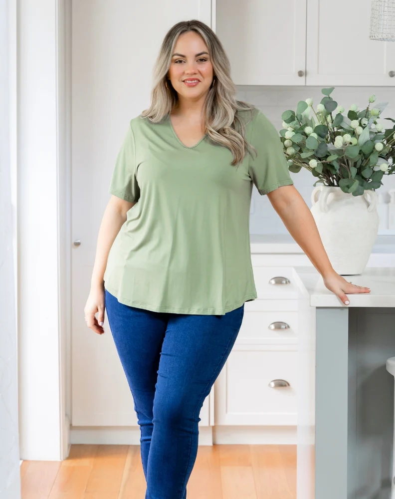 Elena V-Neck Tee - Sage - Image 3