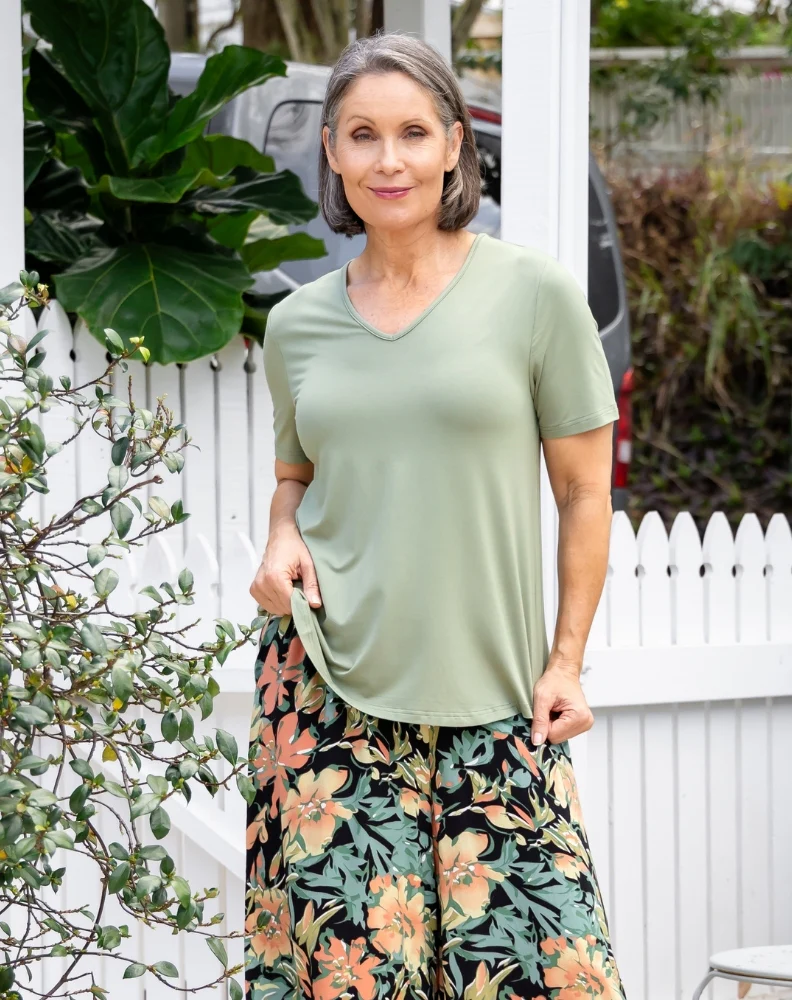 Elena V-Neck Tee - Sage - Image 4