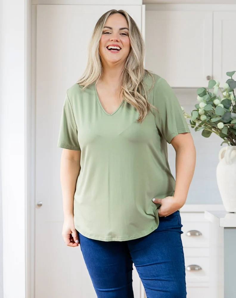Elena V-Neck Tee - Sage - Image 5