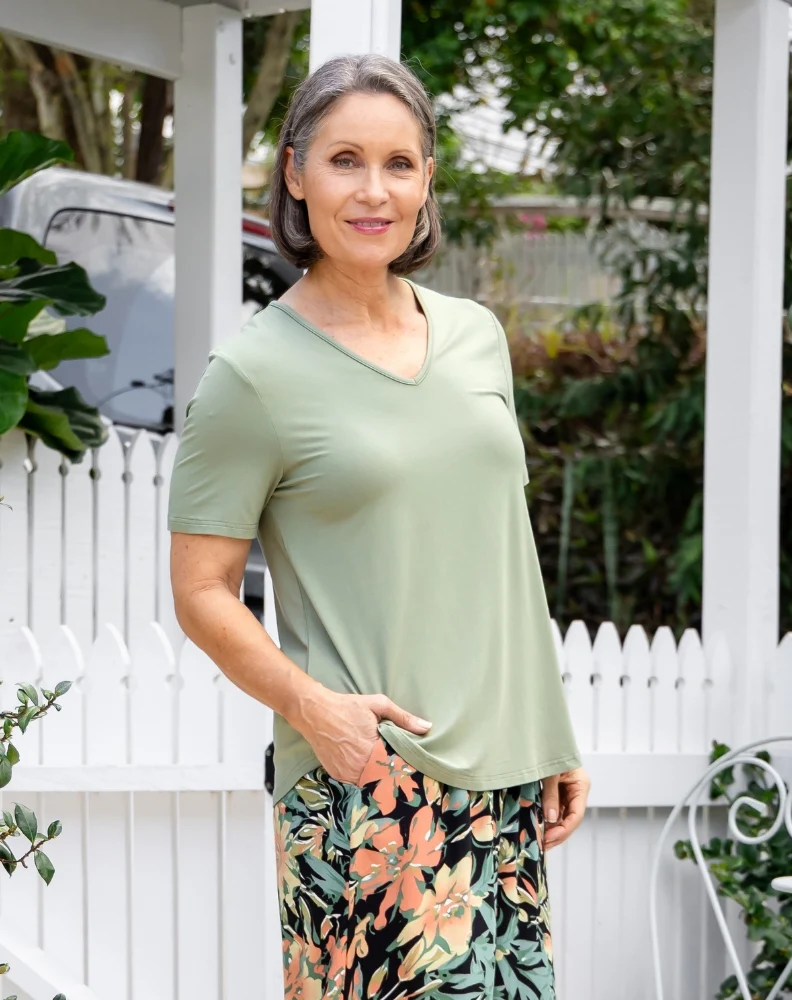 Elena V-Neck Tee - Sage - Image 6