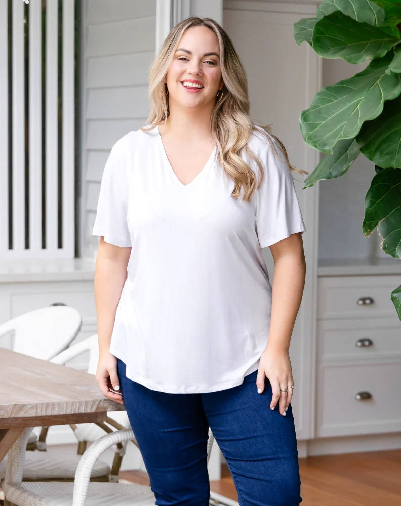 Elena V-Neck Tee - White - Image 3