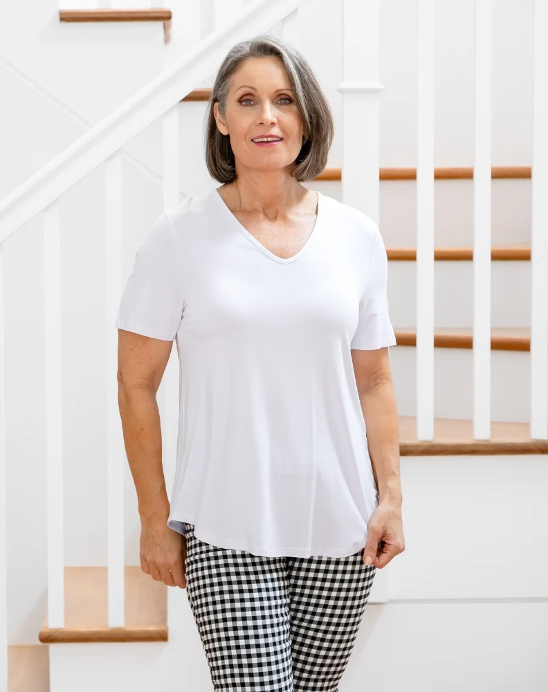 Elena V-Neck Tee - White - Image 4
