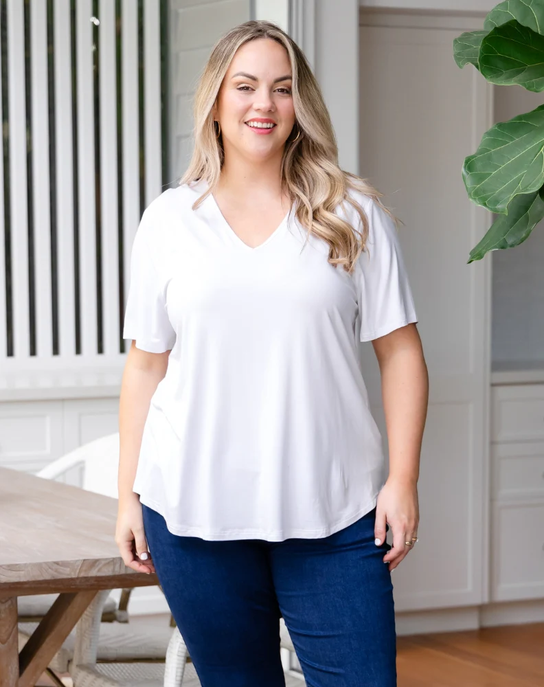 Elena V-Neck Tee - White - Image 5