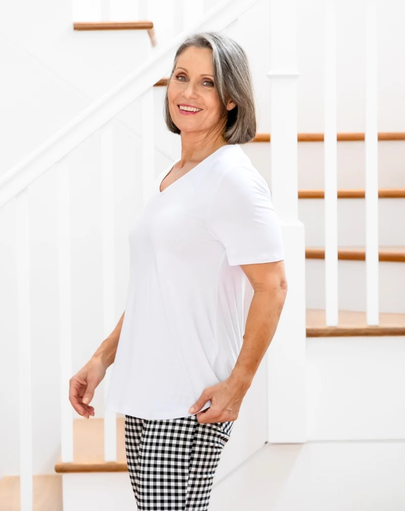 Elena V-Neck Tee - White - Image 6