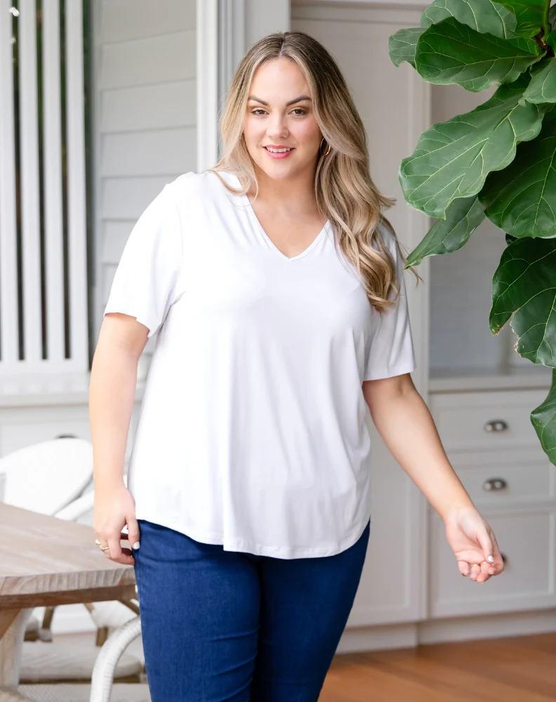 Elena V-Neck Tee - White - Image 7