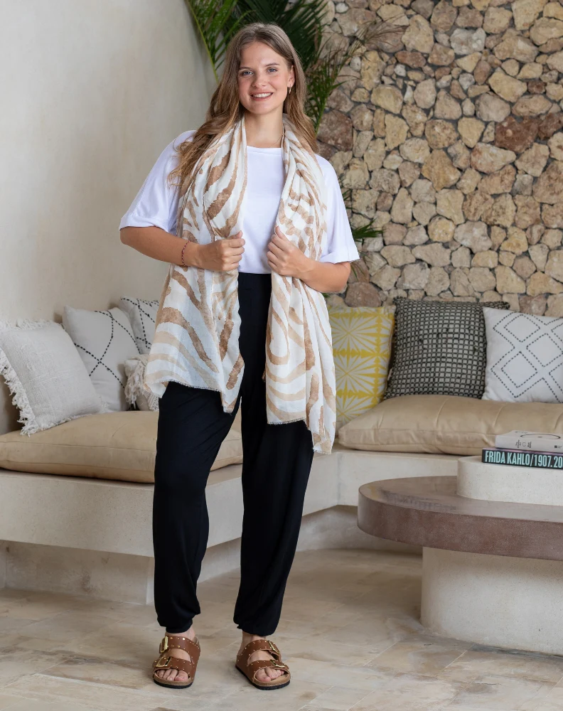 Animal Print Scarf - Aztec Beige - Image 2