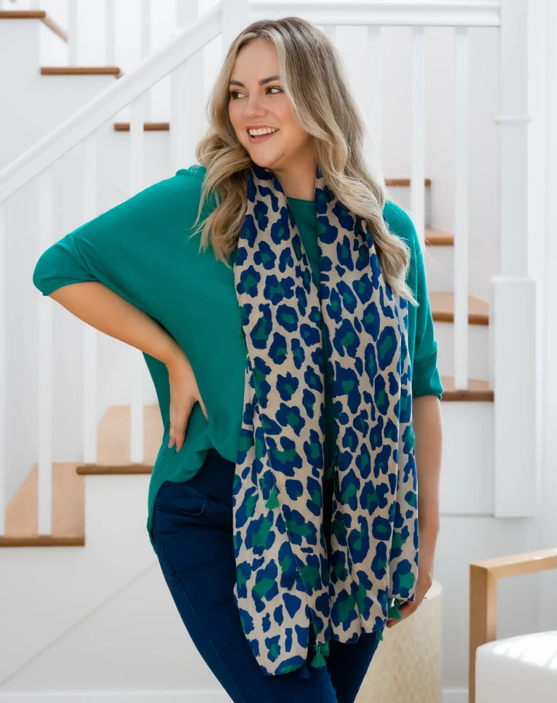 Animal Print Scarf - Blue/Green - Image 3