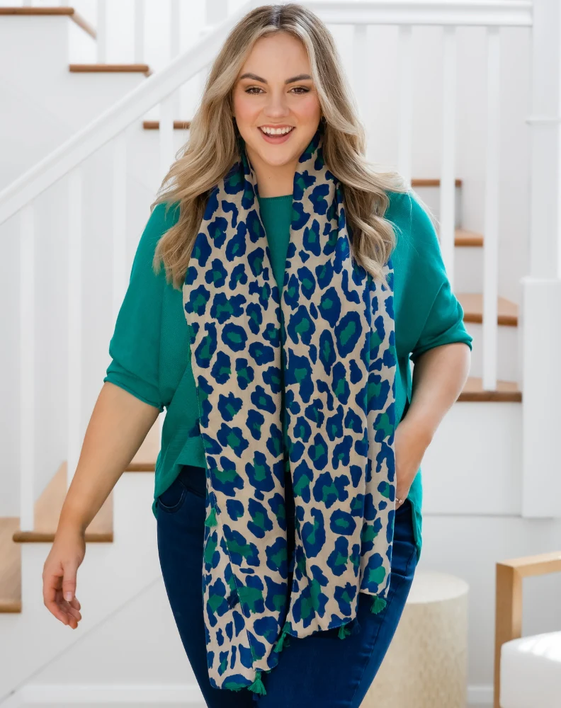 Animal Print Scarf - Blue/Green - Image 4