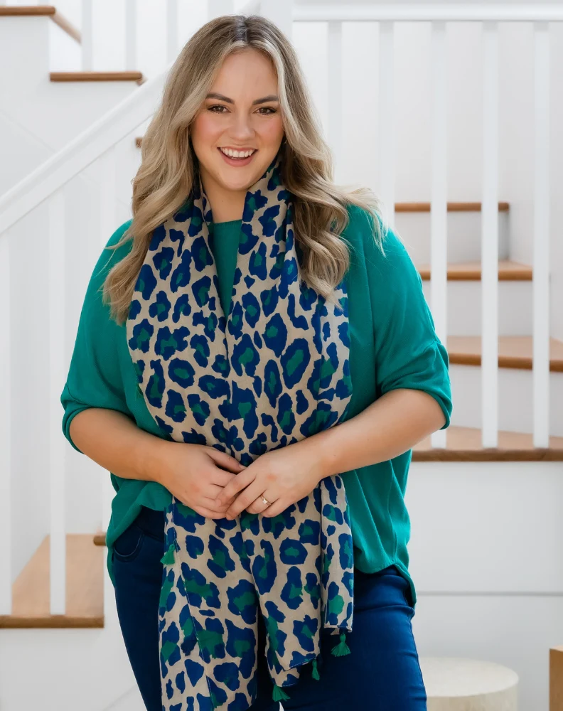 Animal Print Scarf - Blue/Green - Image 5