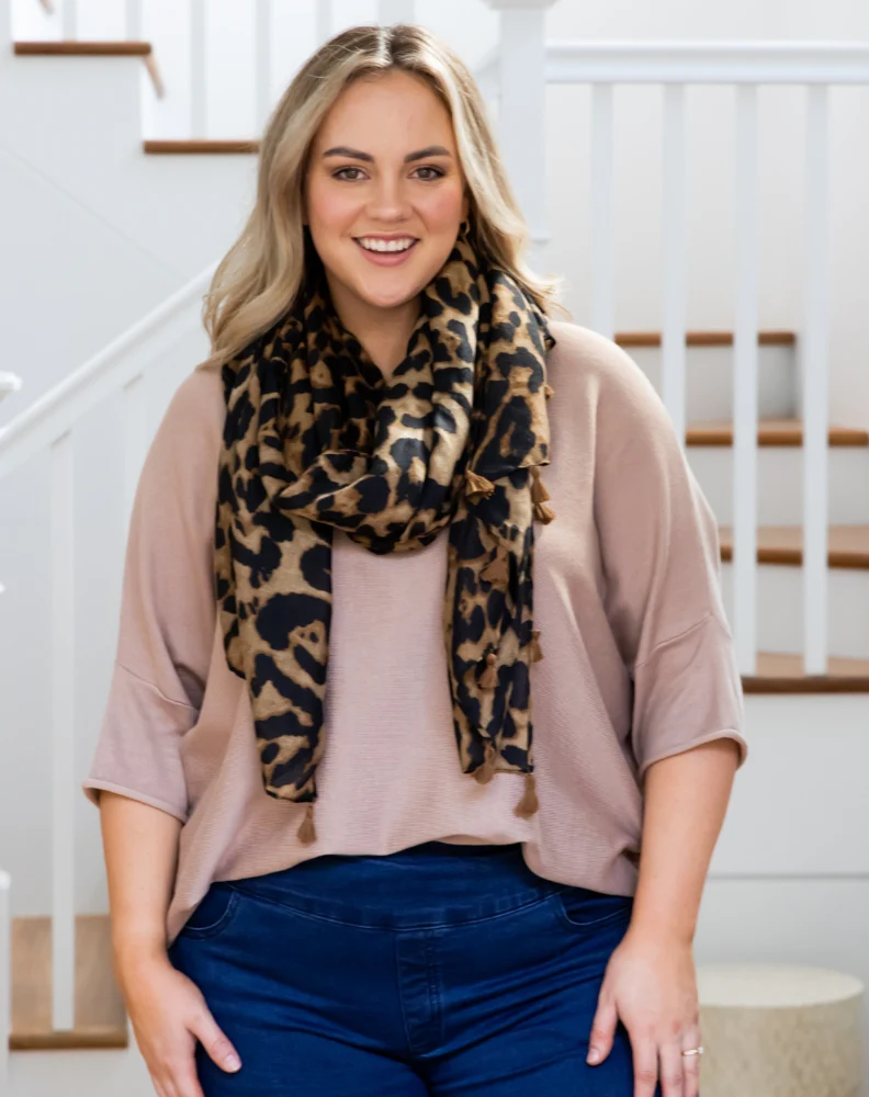Animal Print Scarf - Brown Tassel - Image 2