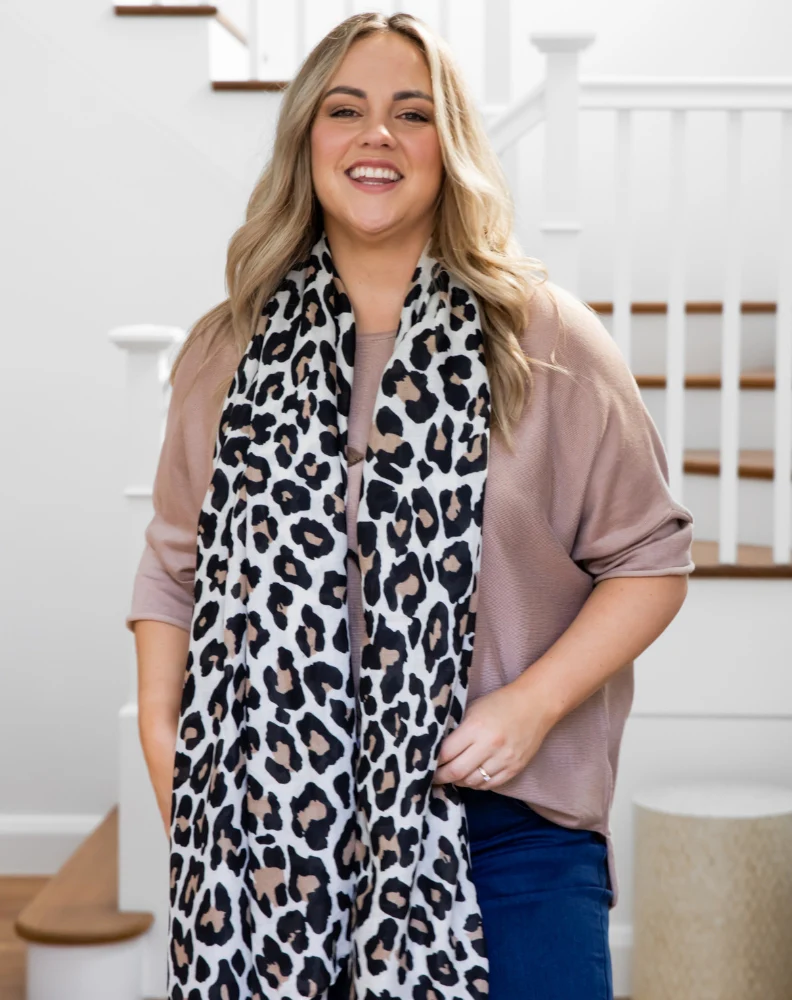 Animal Print Scarf - Tan Tassel - Image 3