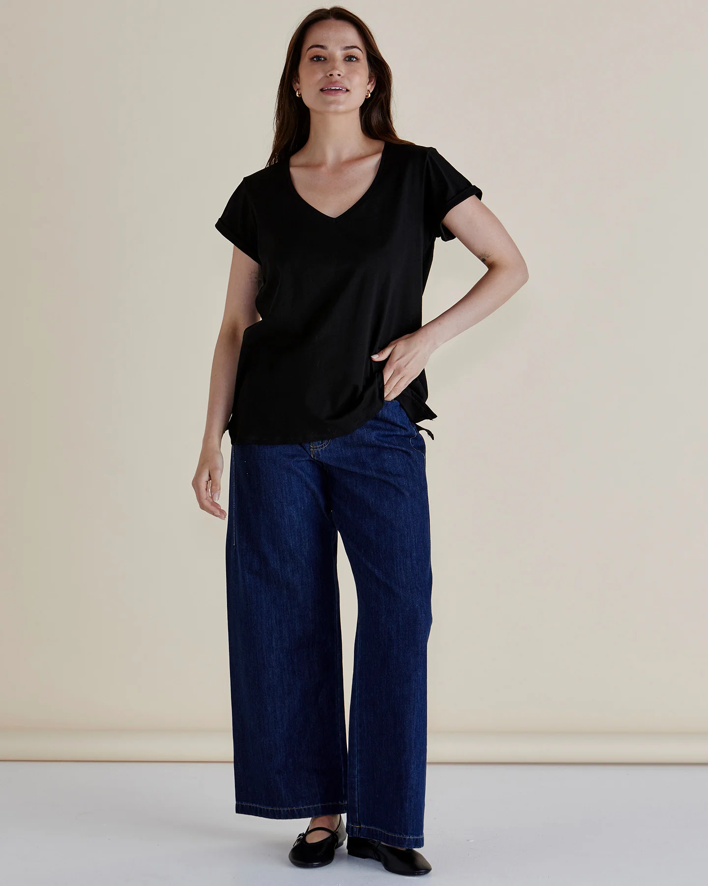 Ayla V-Neck Tee - Black - Image 2