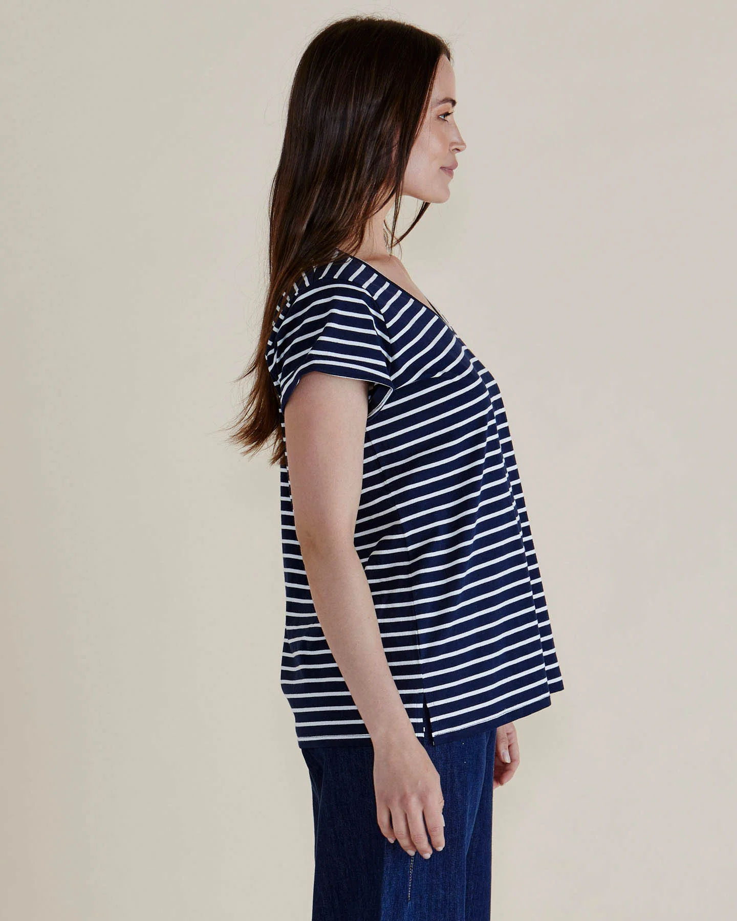 Ayla V-Neck Tee - Navy Blue Stripe Navy - Image 3