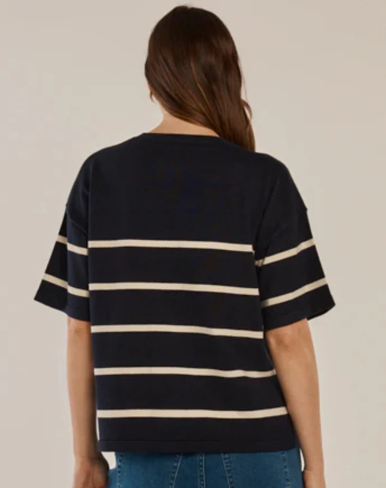 Bailey Boxy Top - Navy/Cream - Image 4