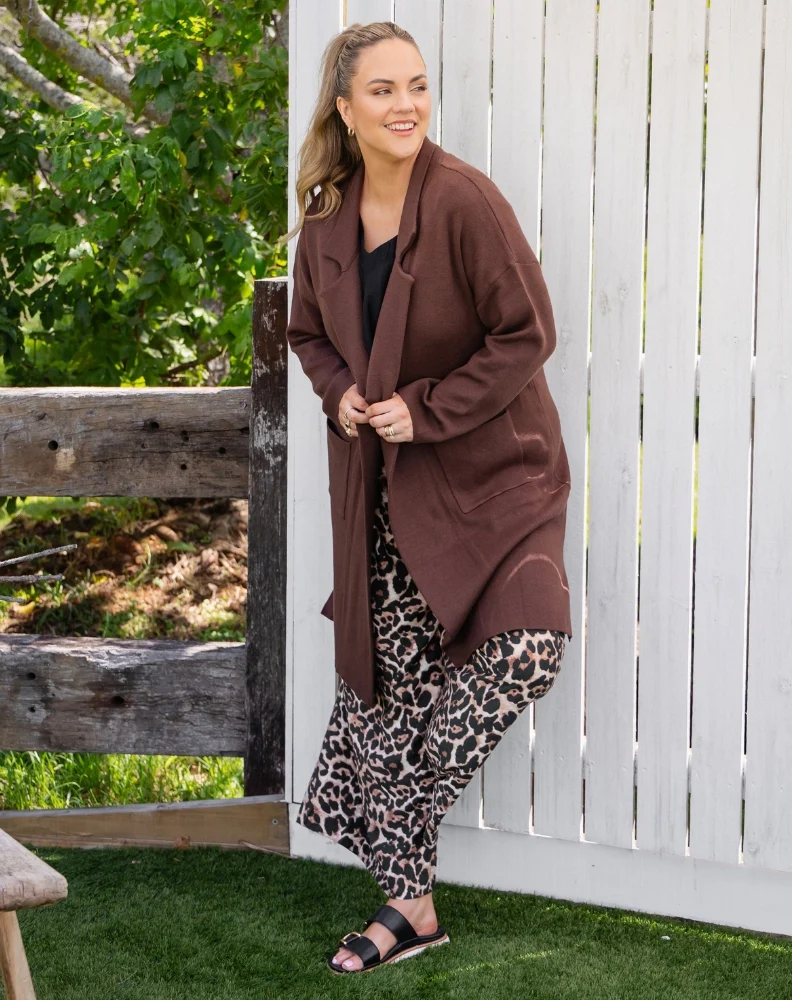 Chloe Knit Coatigan Chocolate - Image 6