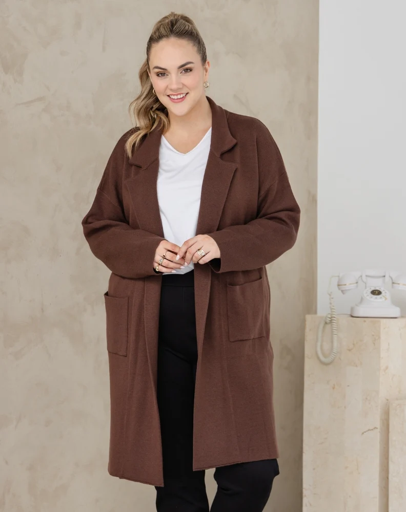 Chloe Knit Coatigan Chocolate - Image 8