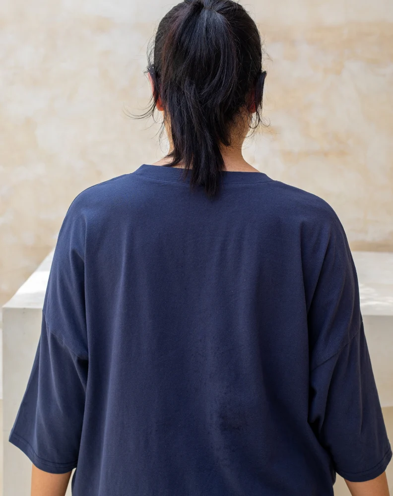 Classic Cotton Oversized Tee - Navy - Image 3
