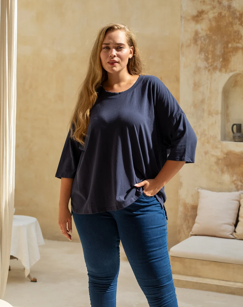 Classic Cotton Oversized Tee - Navy - Image 4