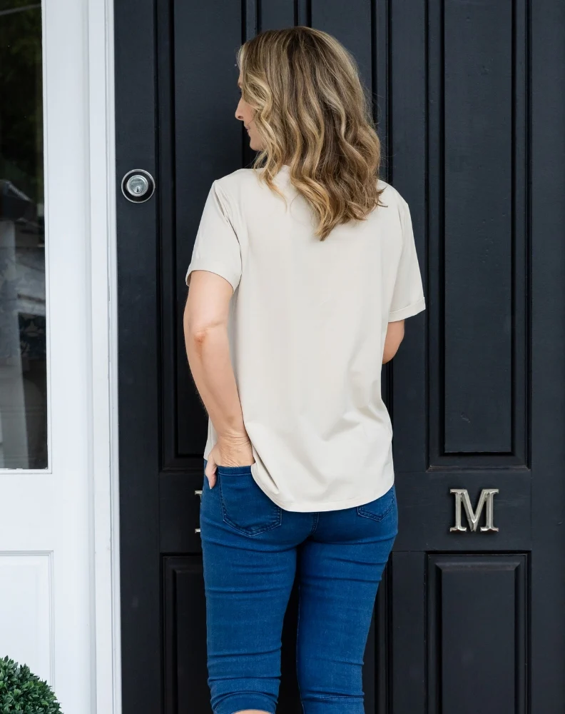 Cross Sequin Tee - Beige - Image 8