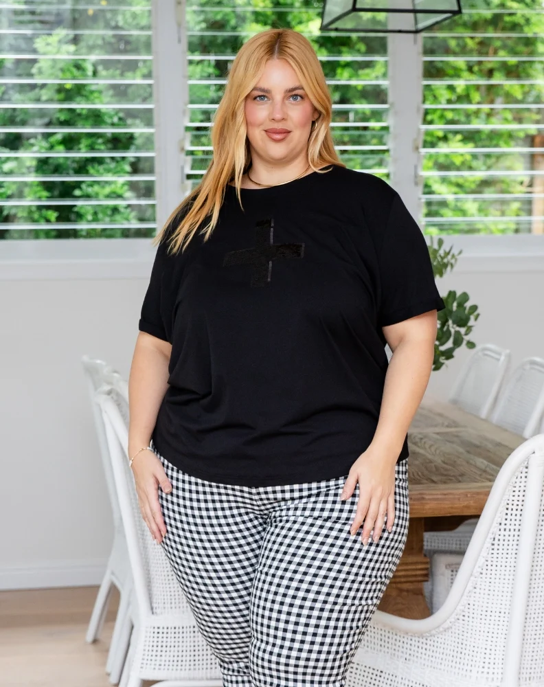 Cross Sequin Tee - Black - Image 7