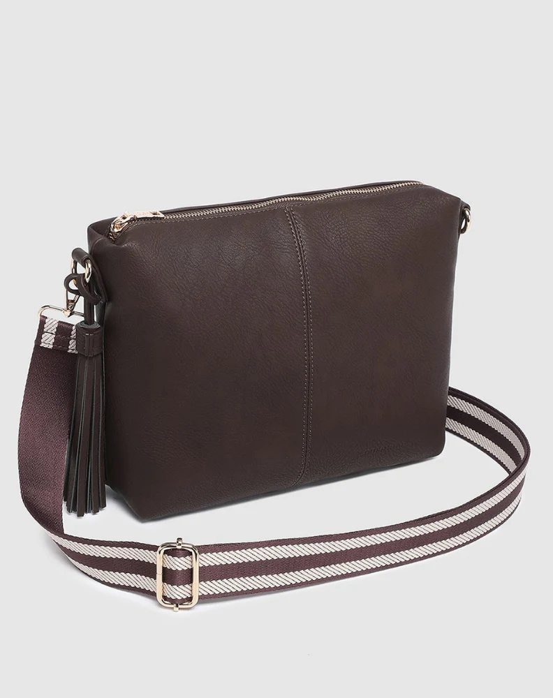 Daisy Stripe Crossbody Bag - Chocolate - Image 2