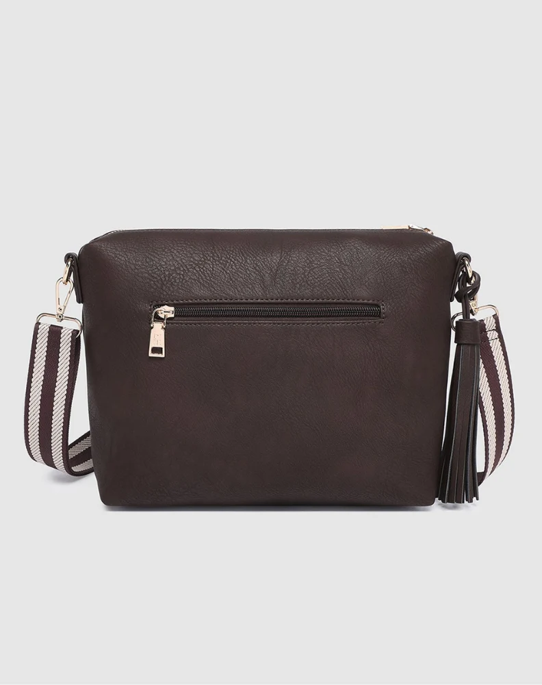 Daisy Stripe Crossbody Bag - Chocolate - Image 3
