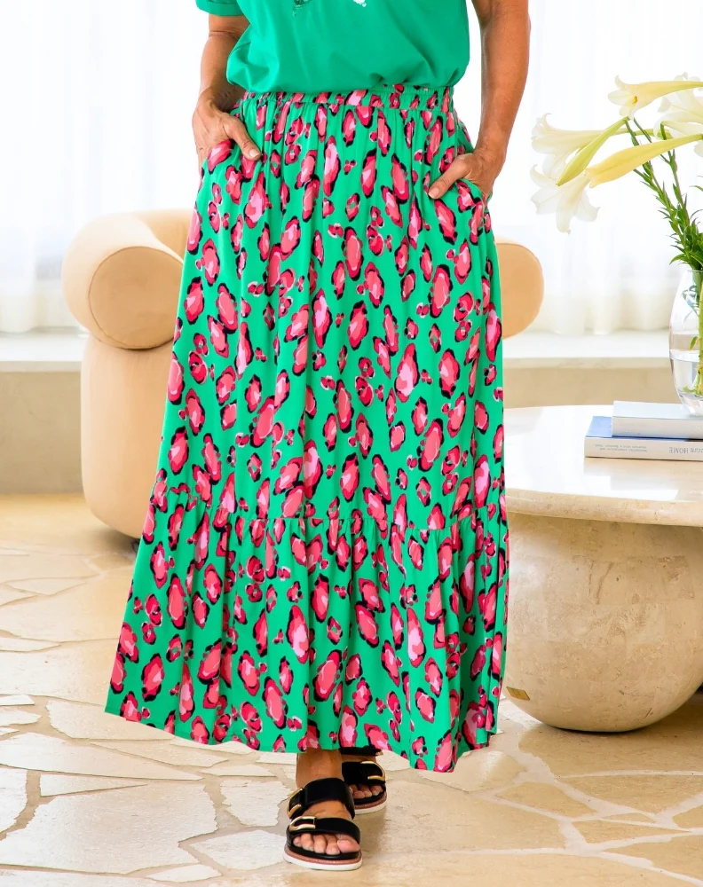 Danielle Maxi Skirt - Green Leopard - Image 2