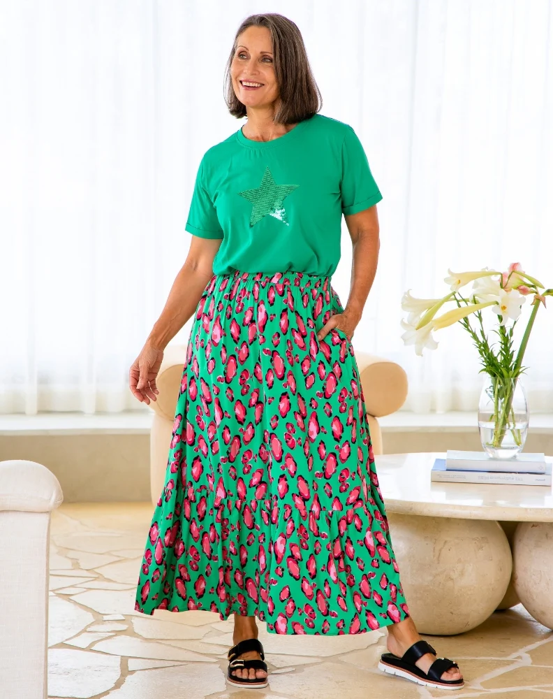 Danielle Maxi Skirt - Green Leopard - Image 4