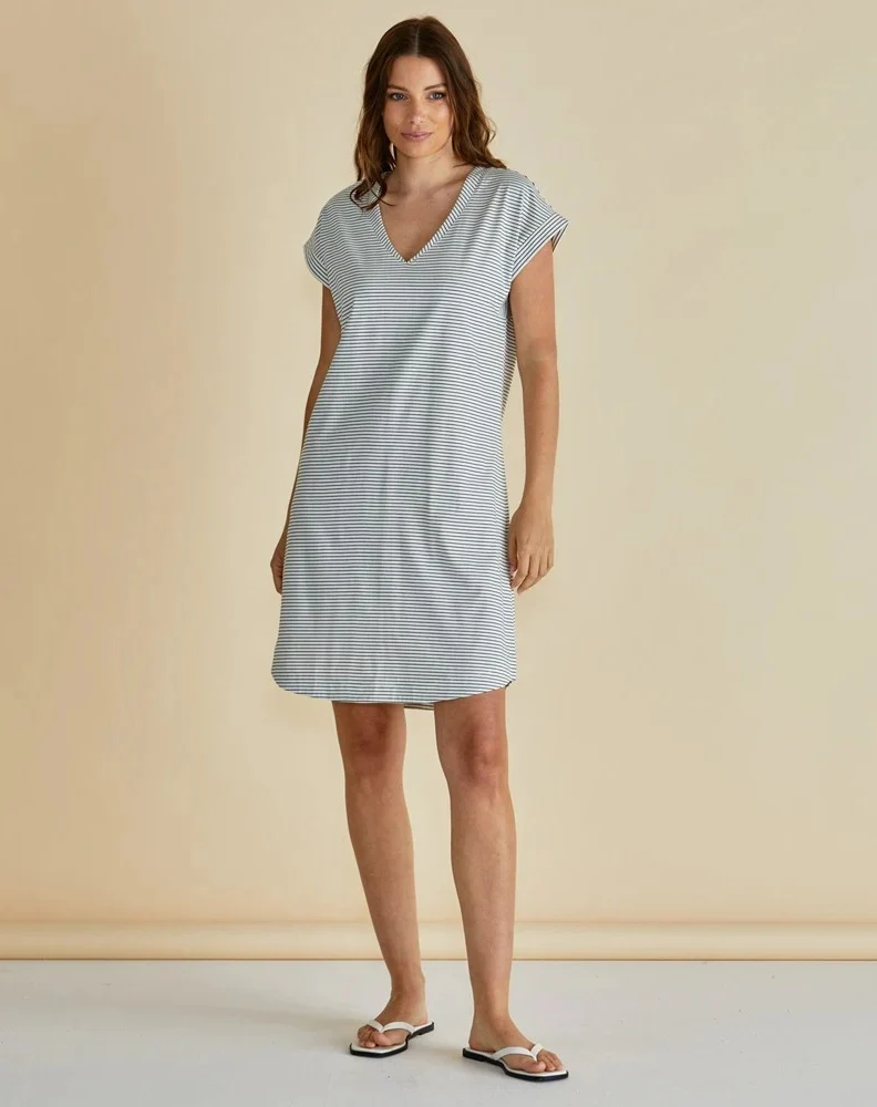 Daphne V-Neck Dress⁠ - Black/White Stripe