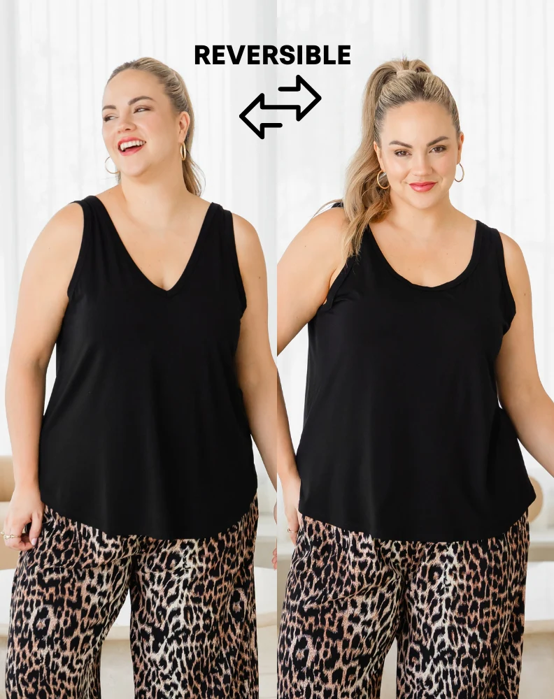 Elena Two-Way Neckline Tank – Black