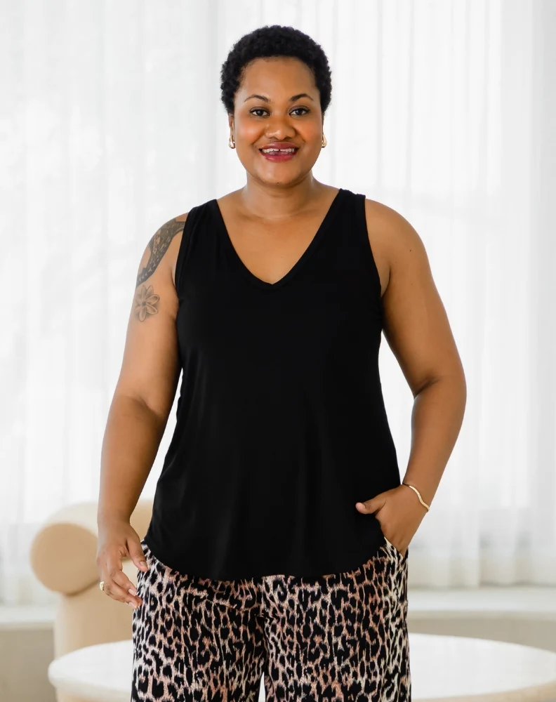 Elena Two-Way Neckline Tank – Black - Image 2