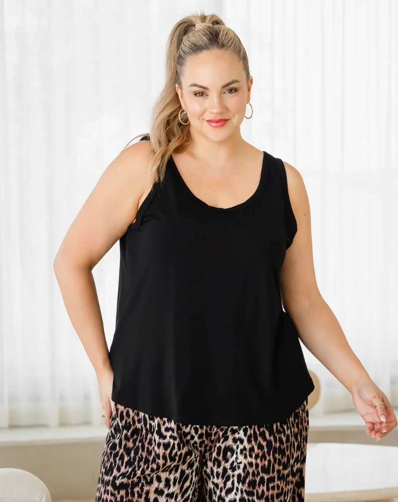 Elena Two-Way Neckline Tank – Black - Image 3
